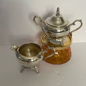 Set of WM ROGERS Silver Plated Covered Sugar Bowl and Cream Server